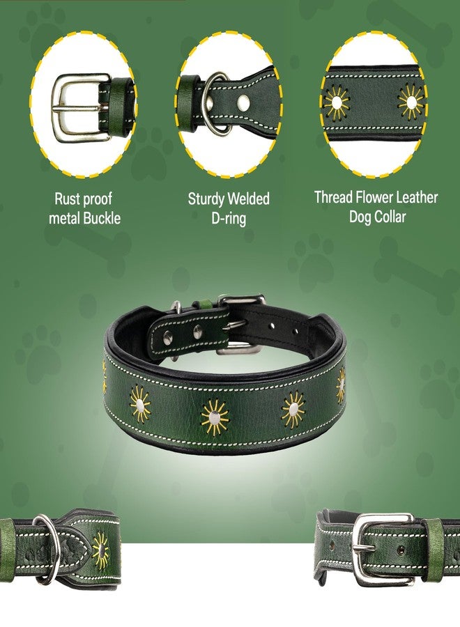 ADIL'S Adil’S Leather Dog Collar Thread Flower Design 1.5 in Width Adjustable Collars for Small Medium & Large Dogs, Genuine Leather with Strong Metal Buckle. (Green, M(16''-20'')) - Image 3